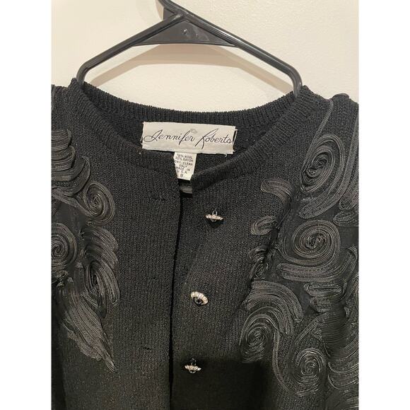 Vintage Jennifer Roberts wool jeweled cardigan 1980s black size 8 - Picture 2 of 7